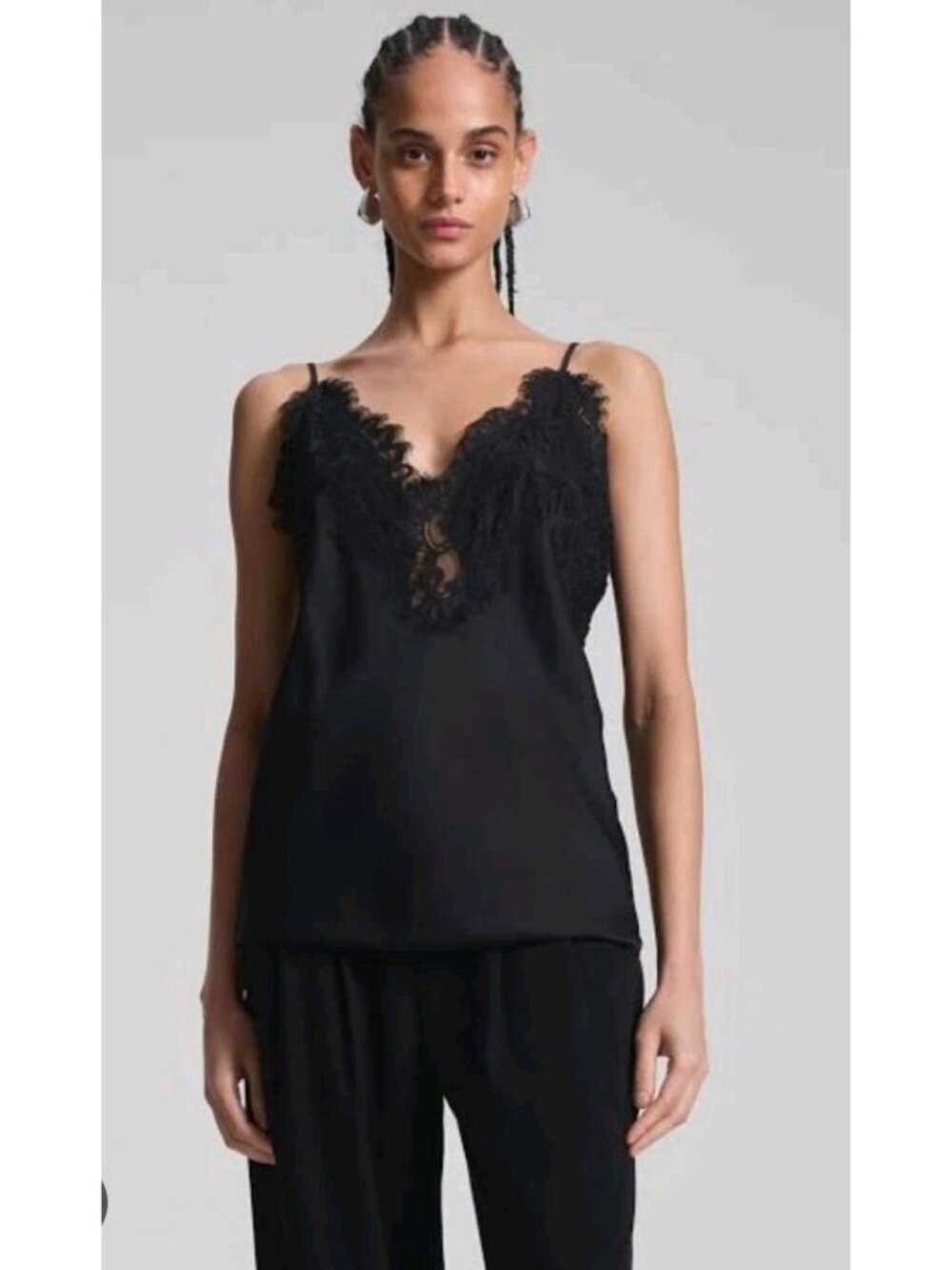 "A.L.C. Lennon Satin Lace Camisole Top Womens XXS Black V-Neck NWOT"